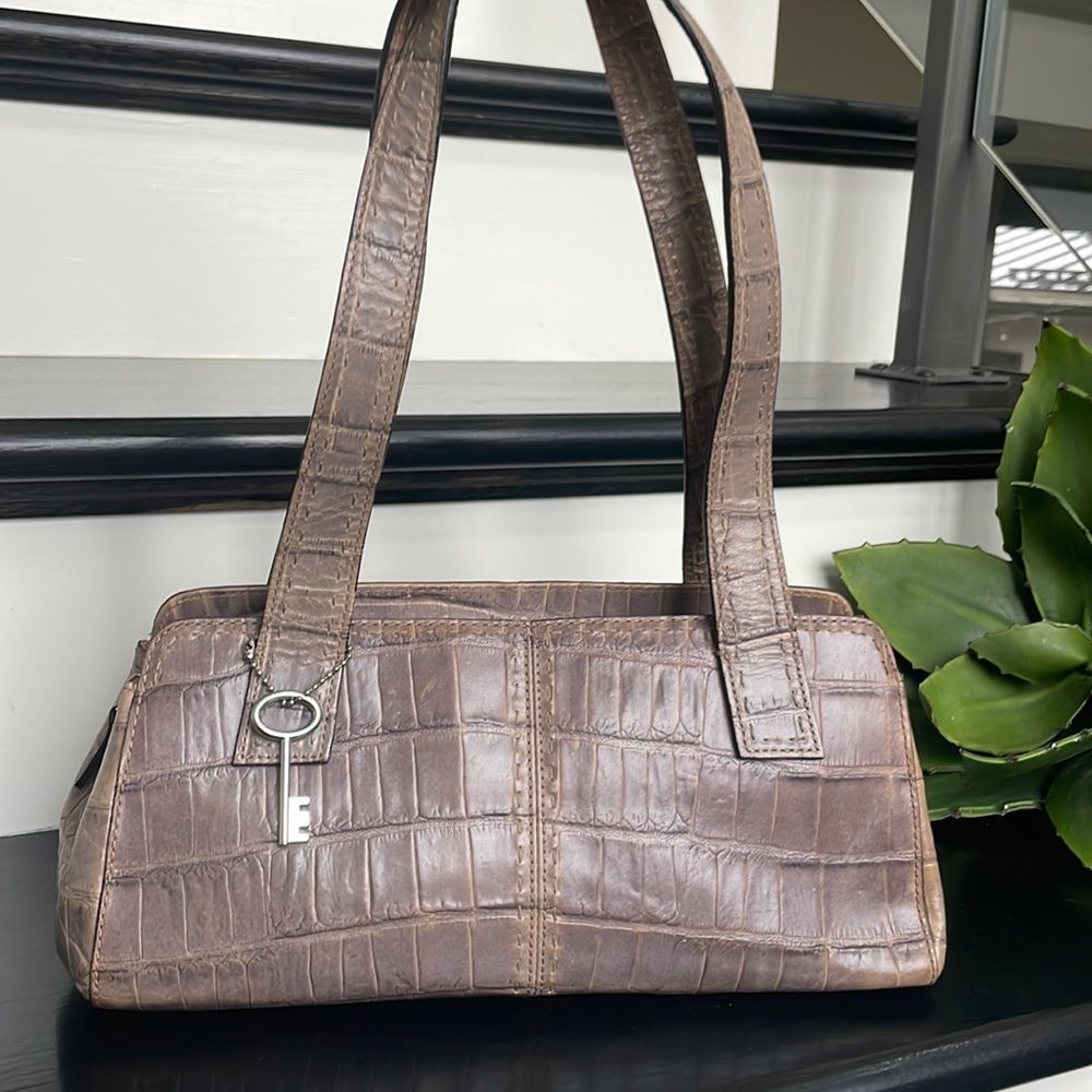 Fossil crocodile, embossed, genuine, leather shoulder, Handbag purse